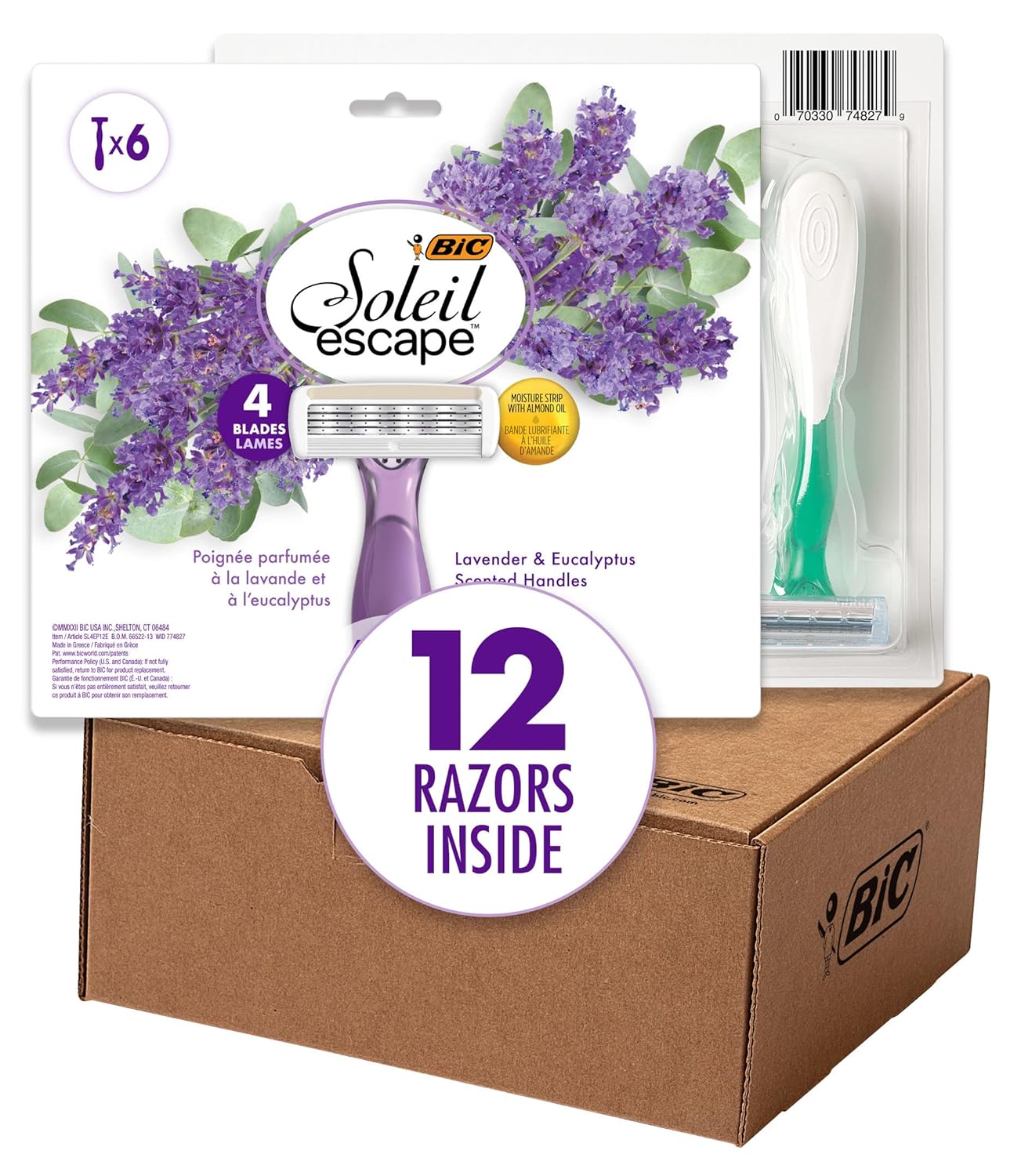 BIC Soleil Escape Womens Disposable 4Blade Razors Perfect Bikini Line Razor Lavender ampamp Eucalyptus Scented Handles 4PackAssorted