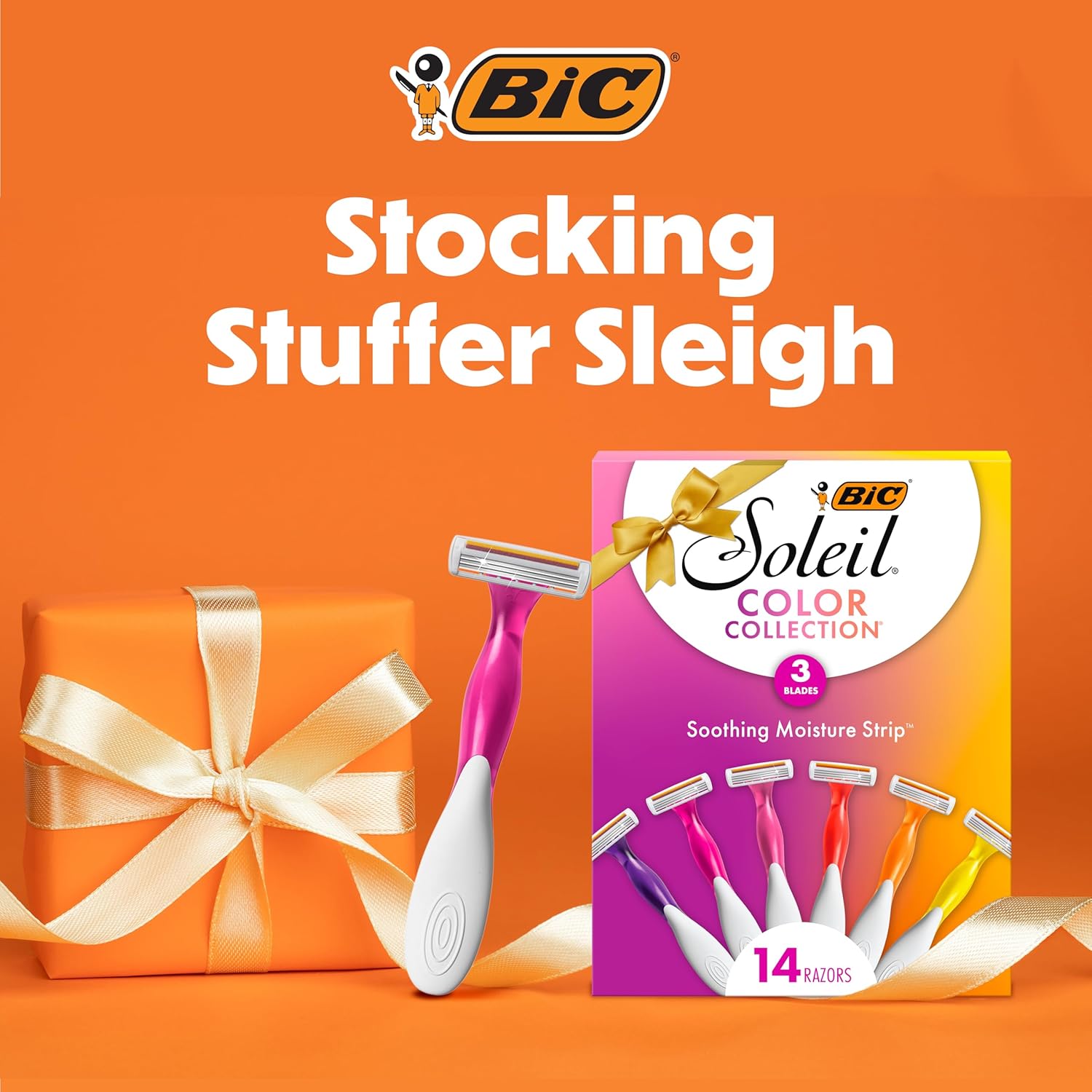 BIC Soleil Smooth Colors Womens Disposable Razors With Vitamin E Lubricating Strip for Enhanced Glide Great Stocking Stuffer 14Count Gift Set14 Count Pack of 1