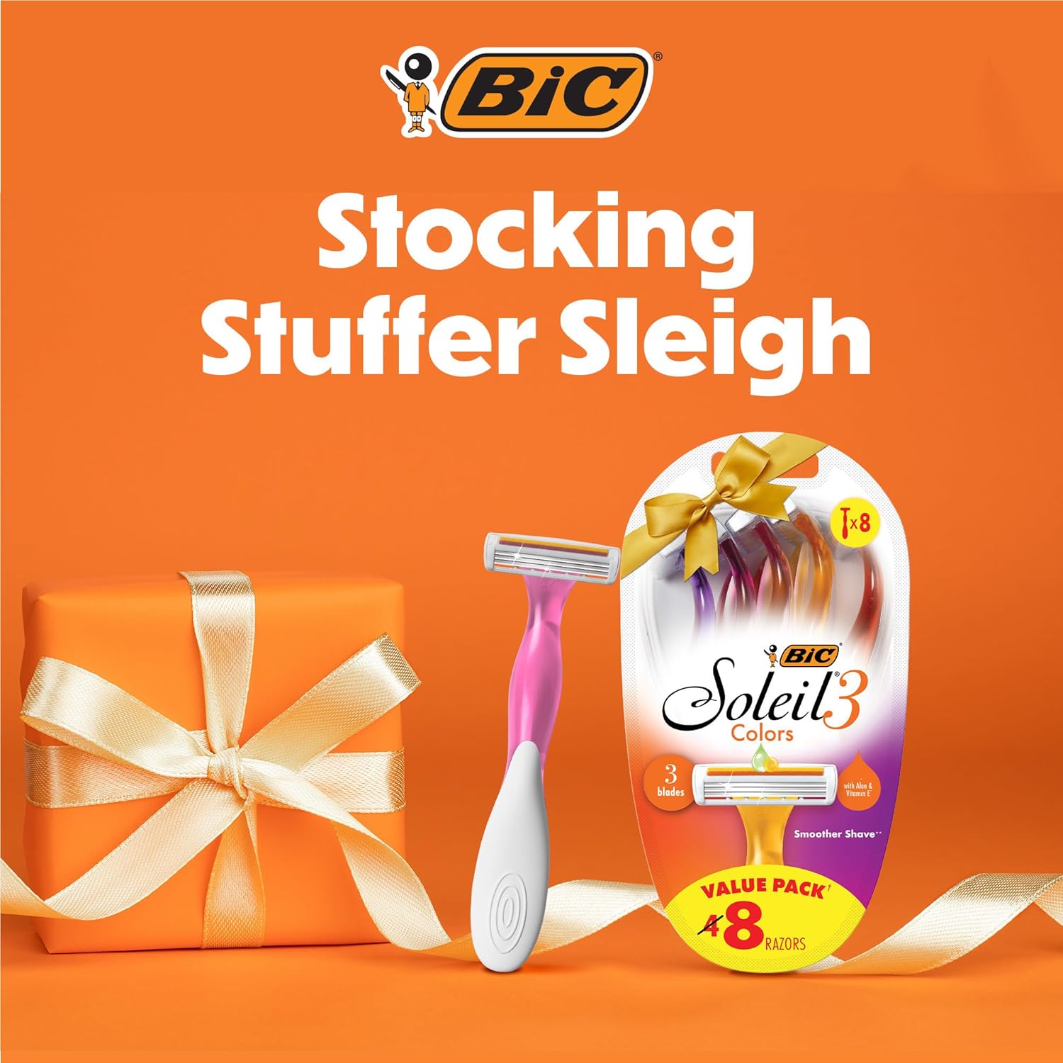 BIC Soleil Smooth Colors Womens Disposable Razors With Vitamin E Lubricating Strip for Enhanced Glide Great Stocking Stuffer 14Count Gift Set8 Count Pack of 1
