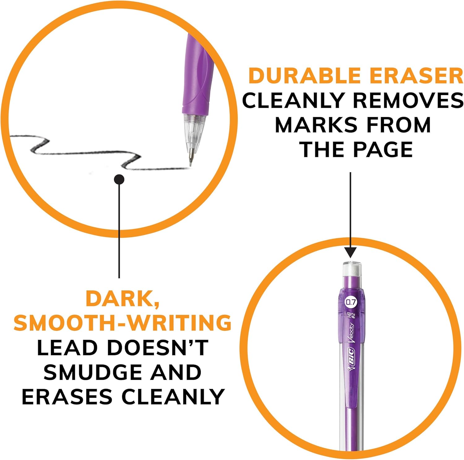 BIC Velocity Mechanical Pencils With Colorful Barrel Medium Point 07mm 4Count Pack Mechanical Pencils With Eraser and Lead Refills