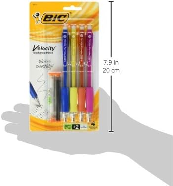 BIC Velocity Mechanical Pencils With Colorful Barrel Medium Point 07mm 4Count Pack Mechanical Pencils With Eraser and Lead Refills
