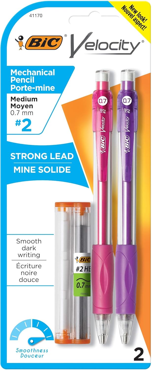 BIC Velocity Original Mechanical Pencil Medium Point 07mm Smooth Dark Writing 2Count2 Count Pack of 1
