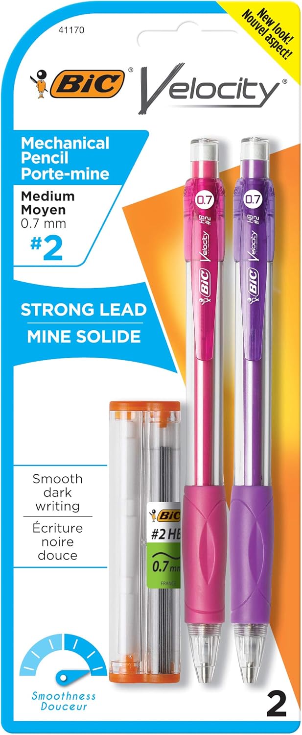 BIC Velocity Original Mechanical Pencil Medium Point 07mm Smooth Dark Writing 2Count2 Count Pack of 2