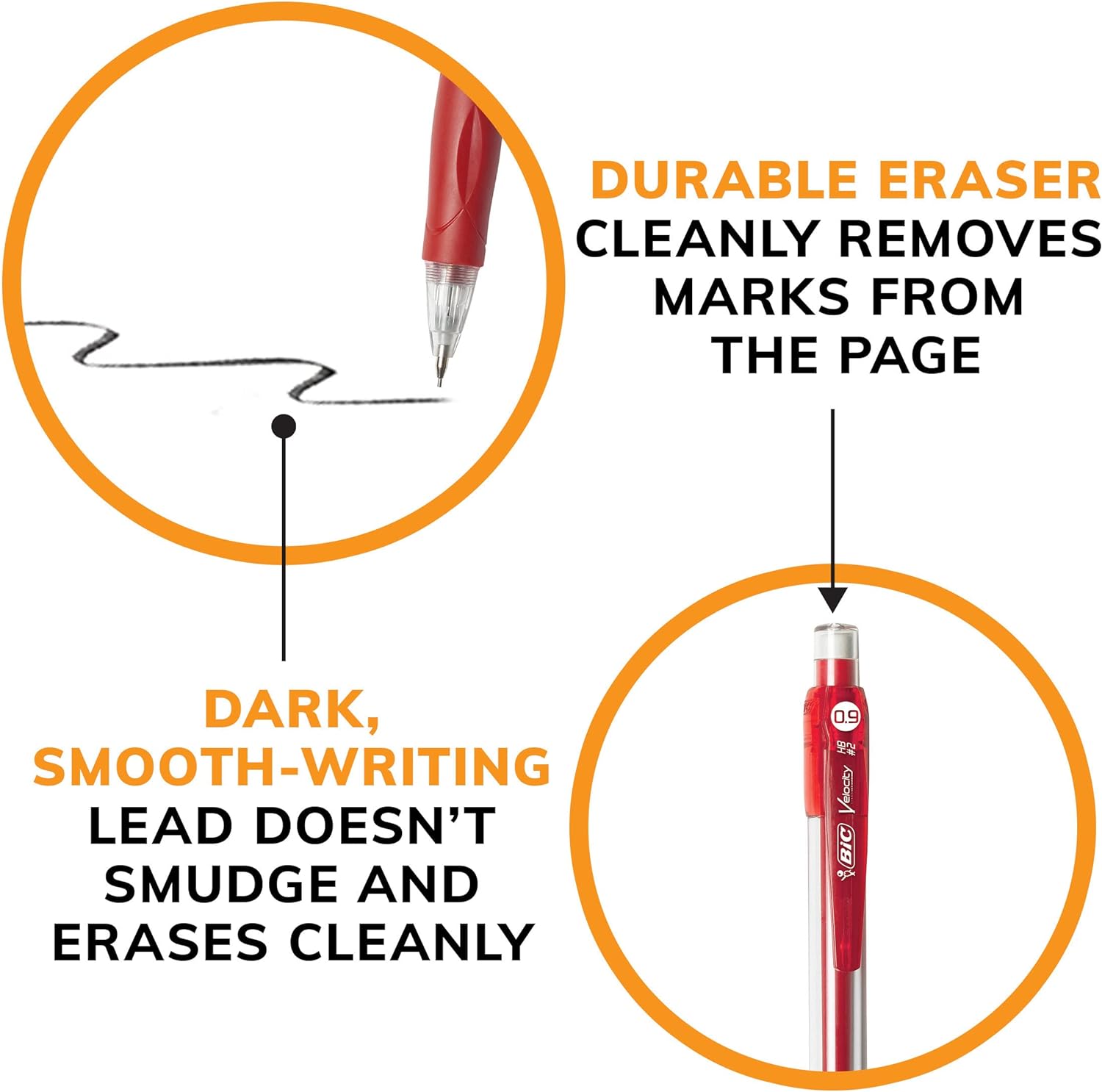 BIC Velocity Strong Lead Mechanical Pencils With Colorful Barrel Thick Point 09mm 12Count Pack Mechanical Pencils With Erasers