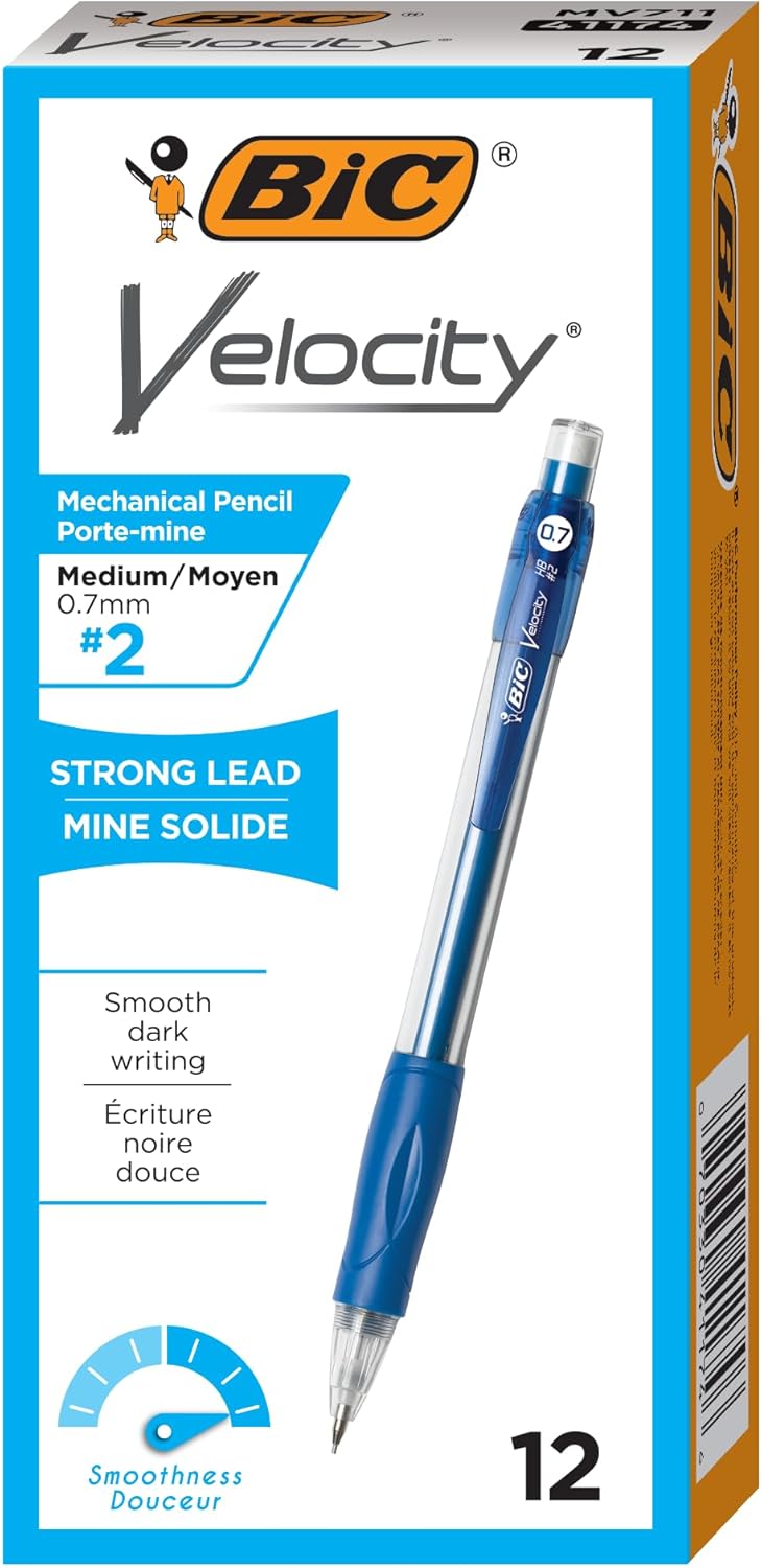 BIC Velocity Strong Lead Mechanical Pencils With Colorful Barrel Thick Point 09mm 12Count Pack Mechanical Pencils With Erasers