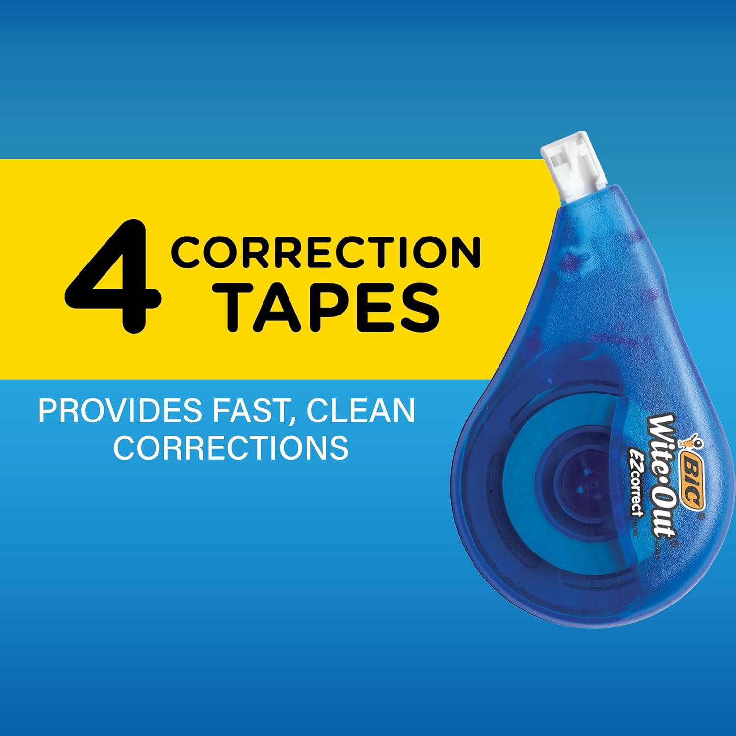 BIC WhiteOut Brand EZ Correct Correction Tape 393 Feet 4Count Pack of white Correction Tape Fast Clean and Easy to Use TearResistant Tape4 Count