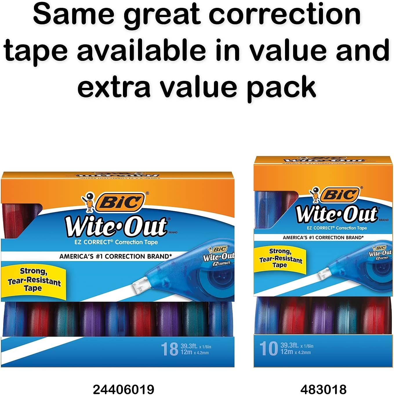 BIC WiteOut Brand EZ Correct Correction Tape 393 Feet 2Count Pack of white Correction Tape Fast Clean and Easy to Use TearResistant Tape Office or School Supplies