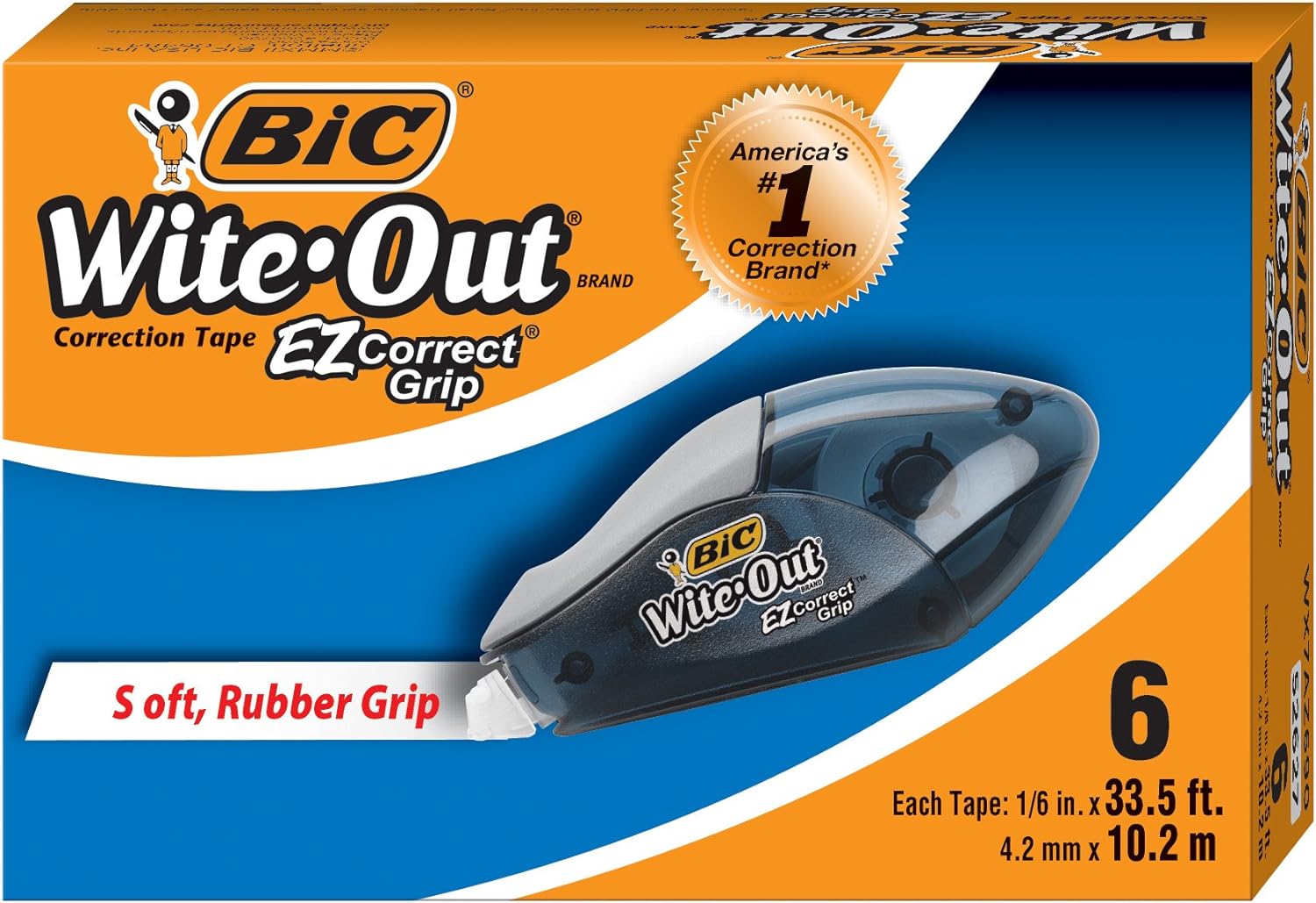 BIC WiteOut Brand EZ Correct Grip Correction Tape White 6CountWhite