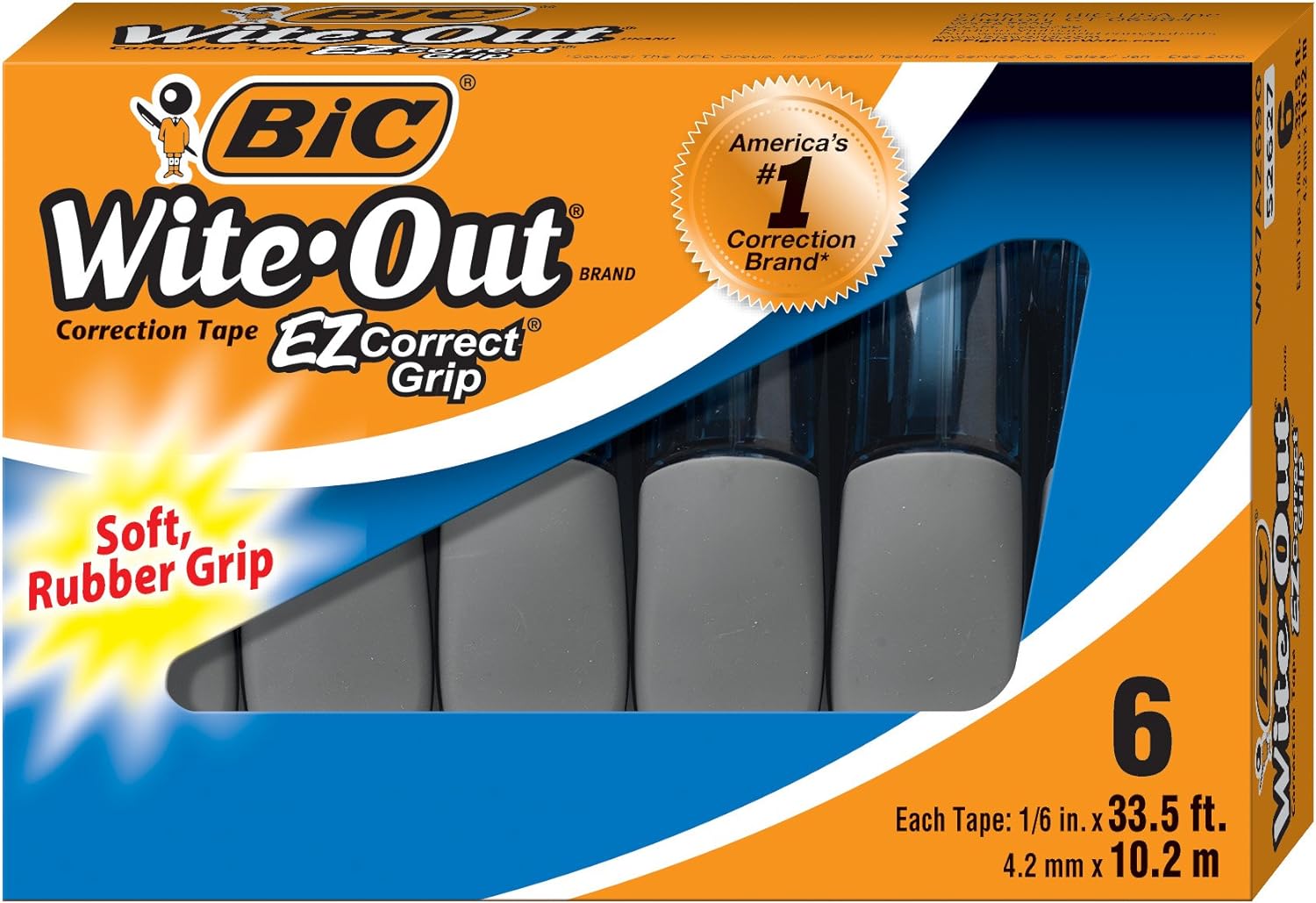 BIC WiteOut Brand EZ Correct Grip Correction Tape White 6CountWhite