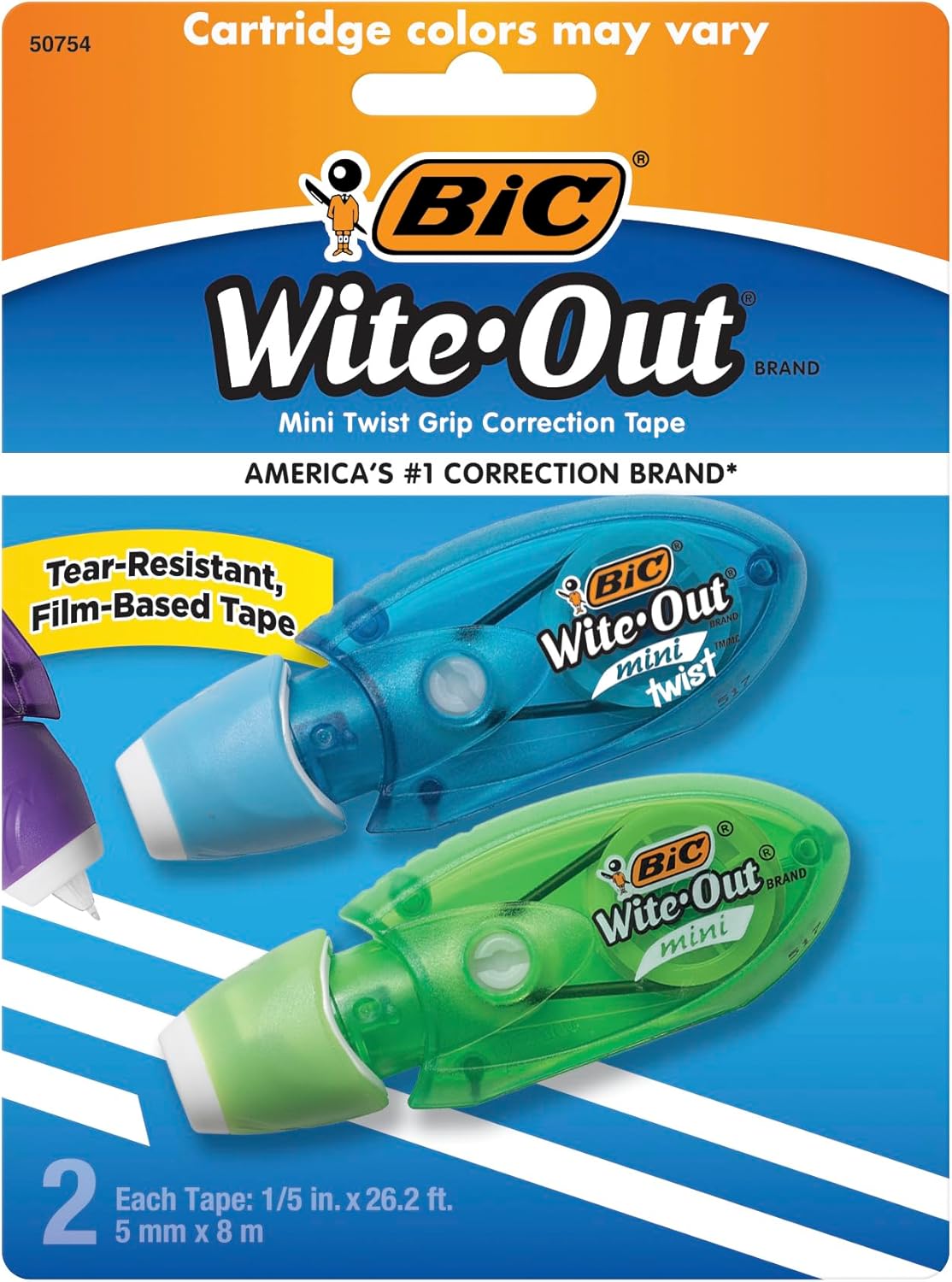 BIC WiteOut Brand Mini Twist Correction Tape 262 Feet 2Count Pack of white Correction Tape Fast Clean and Easy to Use TearResistant Tape Office or School Supplies