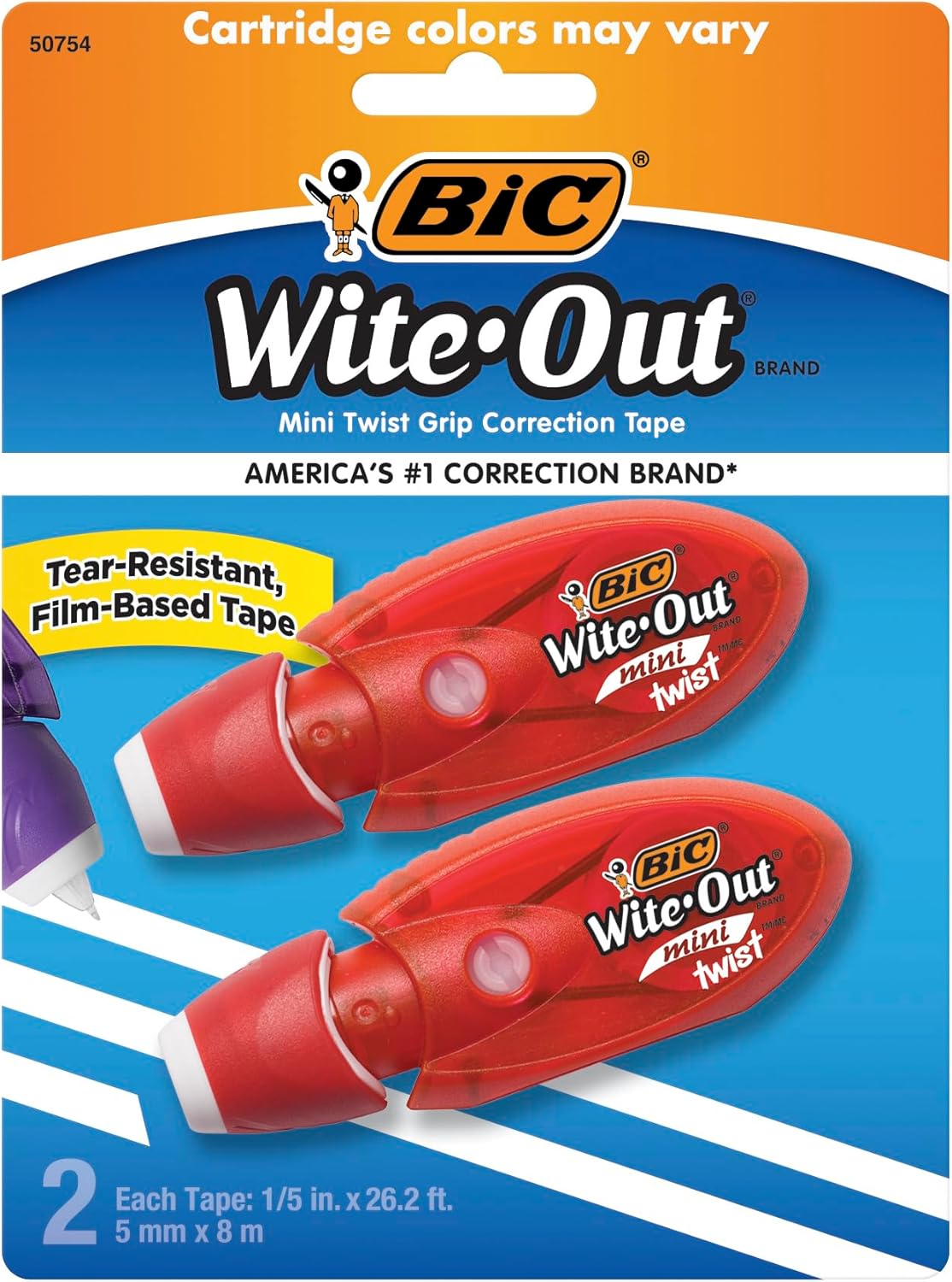 BIC WiteOut Brand Mini Twist Correction Tape 262 Feet 2Count Pack of white Correction Tape Fast Clean and Easy to Use TearResistant Tape Office or School Supplies