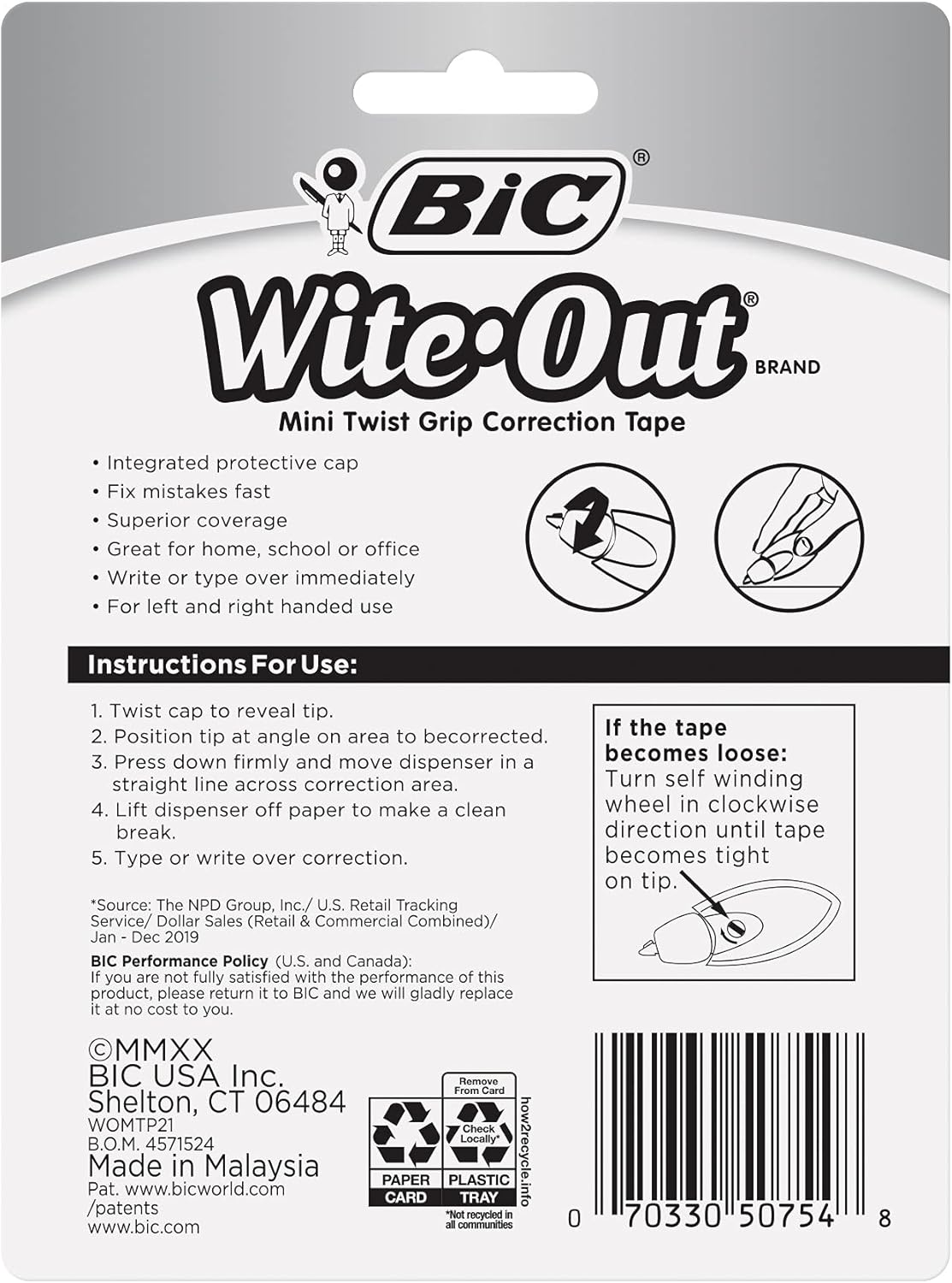 BIC WiteOut Brand Mini Twist Correction Tape White 1Count2 Count Pack of 1