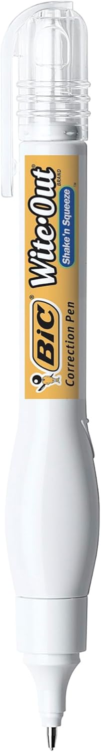 BIC WiteOut Brand Shake n Squeeze Correction Pen 8 ML Correction Fluid 4Count Pack of white Correction Pens Fast Clean and Easy to Use Office or School SuppliesCorrection Pen