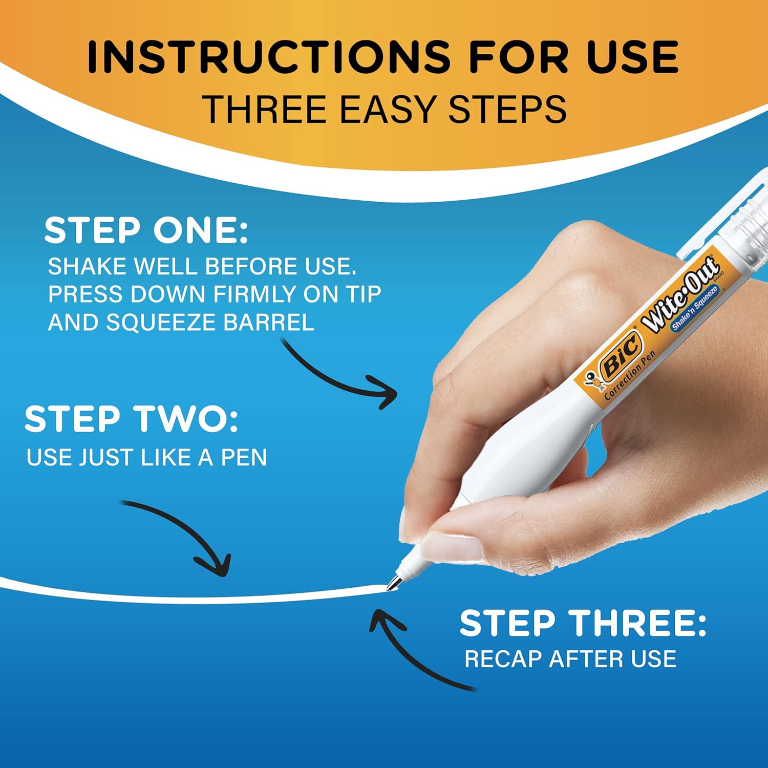 BIC WiteOut Brand Shake n Squeeze Correction Pen 8 ML Correction Fluid 4Count Pack of white Correction Pens Fast Clean and Easy to Use Office or School SuppliesCorrection Pen