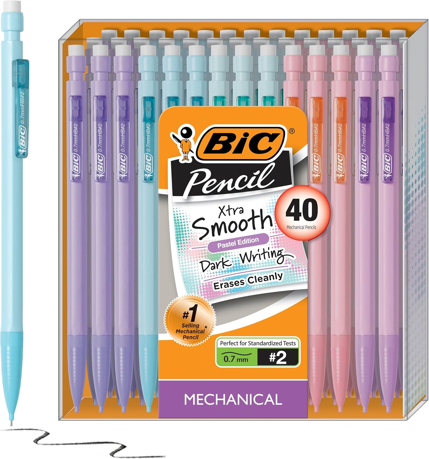 BIC Xtra Smooth Mechanical Pencils with Eriasers Medium Point 07mm No Smudge and Clean Erasing Writes Smooth ampamp Dark Great Holiday Gift 24Count Gift SetGraphite Lead Pastel Barrels