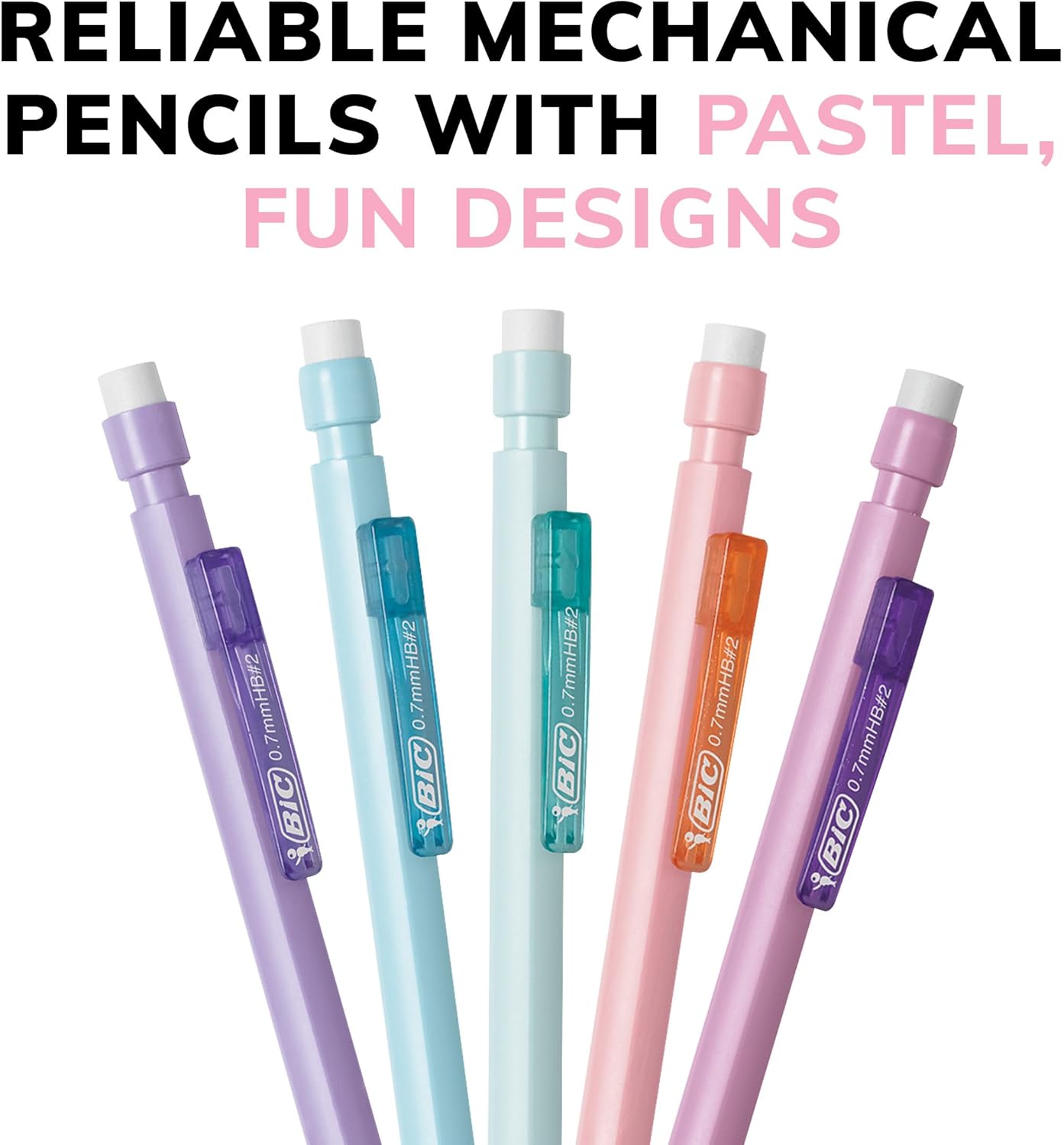 BIC Xtra Smooth Mechanical Pencils with Eriasers Medium Point 07mm No Smudge and Clean Erasing Writes Smooth ampamp Dark Great Holiday Gift 24Count Gift SetGraphite Lead Pastel Barrels