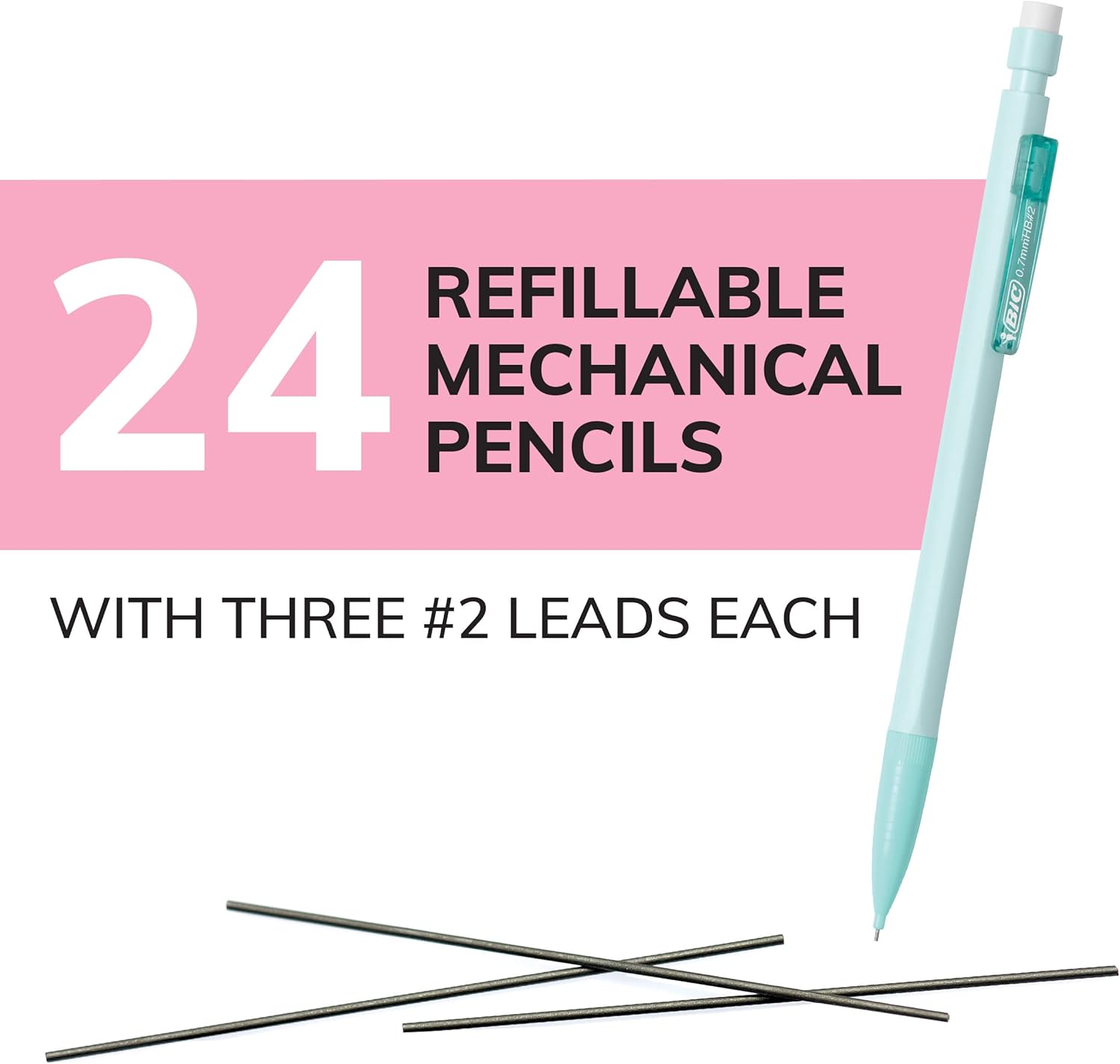 BIC Xtra Smooth Mechanical Pencils with Eriasers Medium Point 07mm No Smudge and Clean Erasing Writes Smooth ampamp Dark Great Holiday Gift 24Count Gift SetGraphite Lead Pastel Barrels
