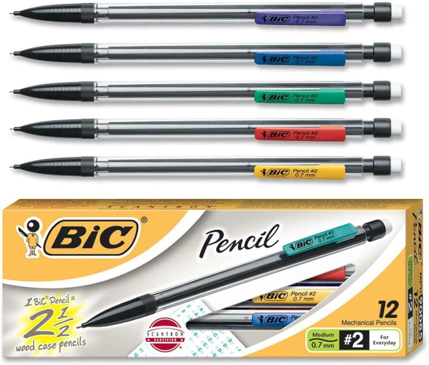 BIC XtraLife Mechanical Pencil Clear Barrel Medium Point 07mm 12Count  Black