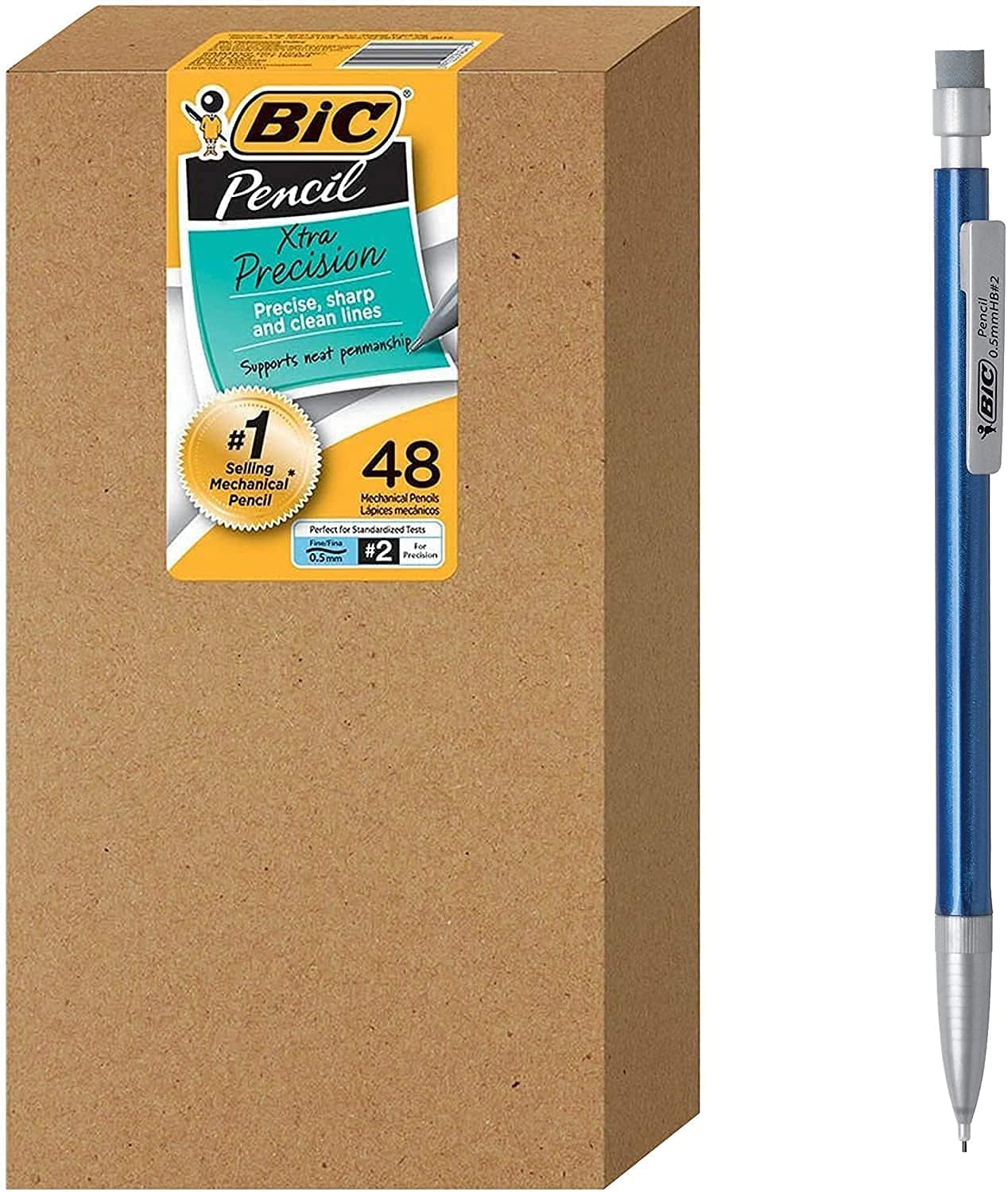 BIC XtraPrecision Mechanical Pencil Metallic Barrel Fine Point 05mm 24Count Doesnt Smudge and Erases Cleanly24 Count Pack of 2