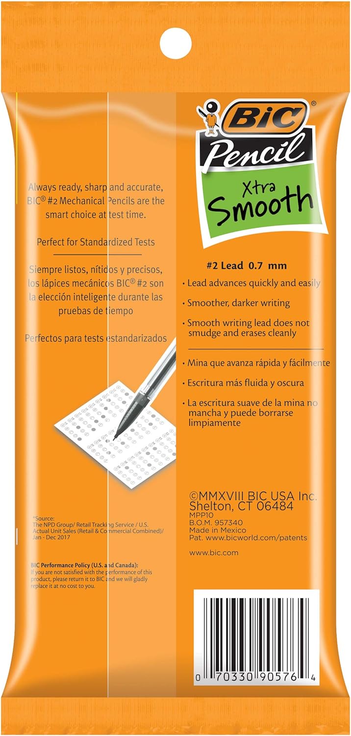 BIC XtraSmooth Mechanical Pencils With Erasers Medium Point 07mm 10Count Pack Mechanical Pencils for School or Office Supplies MPP101BLK