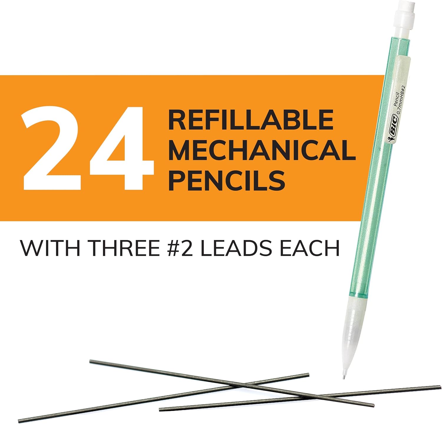 BIC XtraSparkle Number 2 Mechanical Pencils With Erasers MPLP241BLK Medium Point 07mm 24Count Pack Cute Mechanical Pencils For Girls Boys and Adults Barrel Colors May Vary07mm