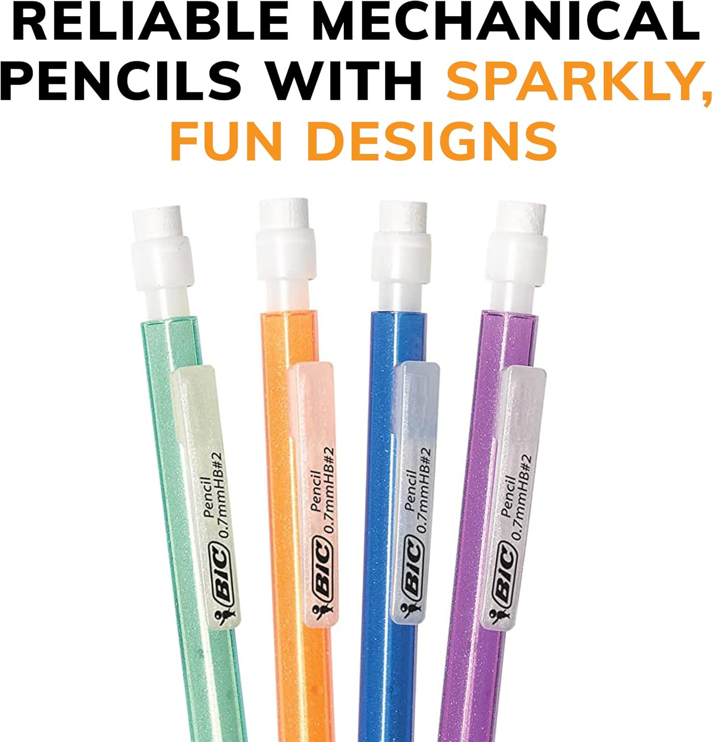 BIC XtraSparkle Number 2 Mechanical Pencils With Erasers MPLP241BLK Medium Point 07mm 24Count Pack Cute Mechanical Pencils For Girls Boys and Adults Barrel Colors May Vary07mm