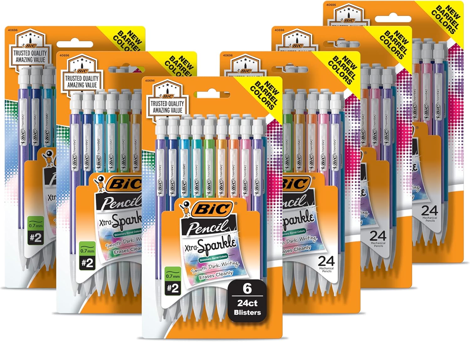BIC XtraSparkle Number 2 Mechanical Pencils With Erasers MPLP241BLK Medium Point 07mm 24Count Pack Cute Mechanical Pencils For Girls Boys and Adults Barrel Colors May Vary07mm