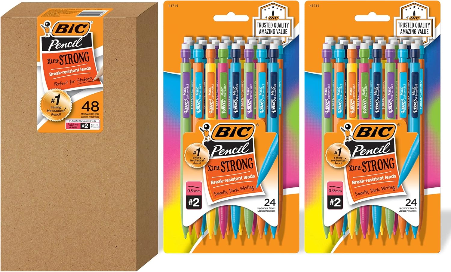 BIC XtraStrong Thick Lead Mechanical Pencil With Colorful Barrel Thick Point 09mm 24Count Pack With Erasers MPLWP24109mm