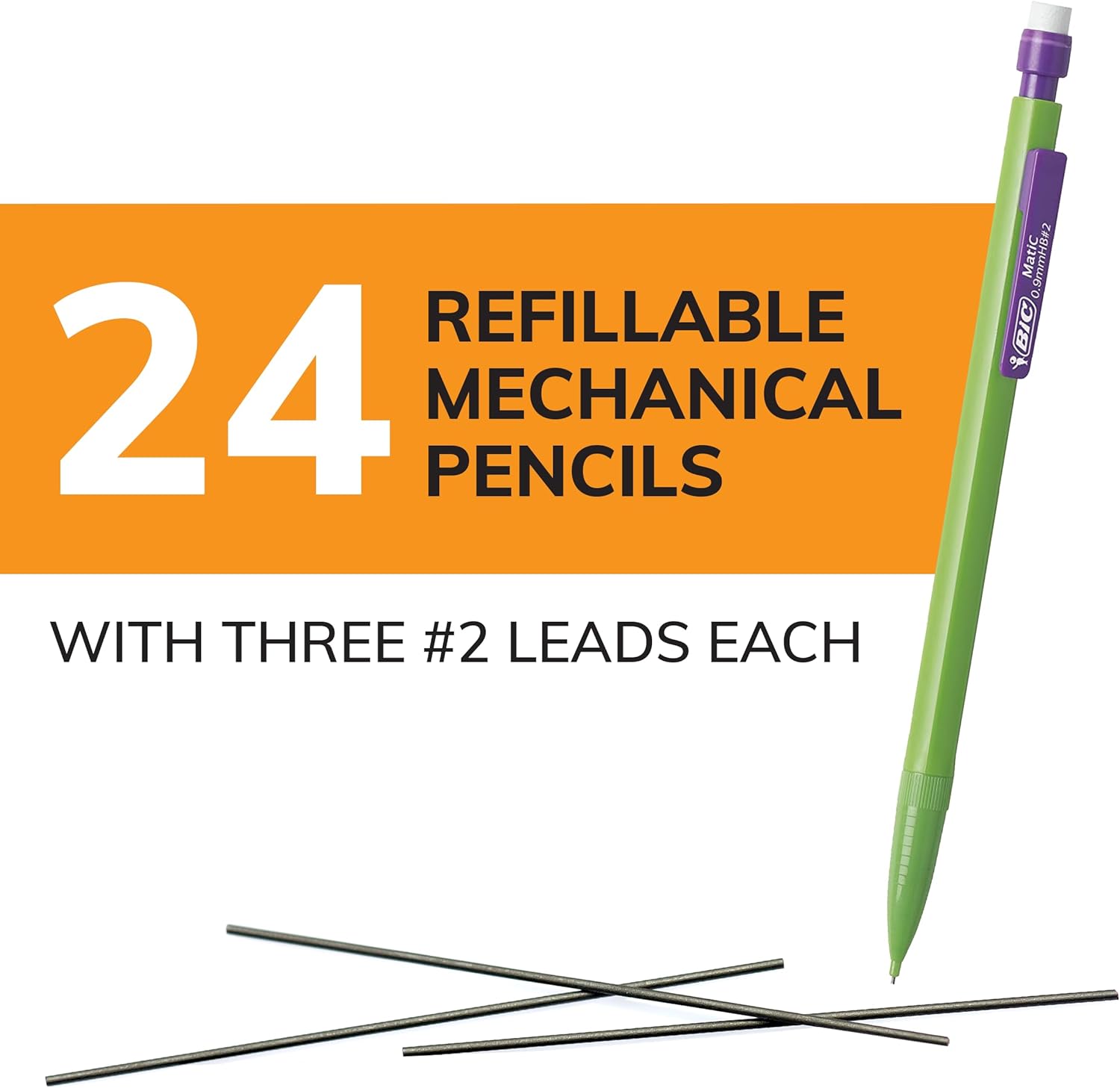 BIC XtraStrong Thick Lead Mechanical Pencil With Colorful Barrel Thick Point 09mm 24Count Pack With Erasers MPLWP24109mm