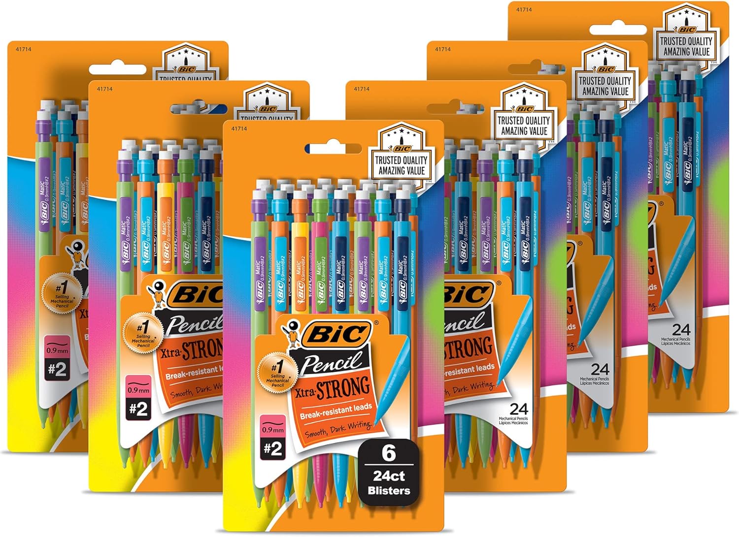 BIC XtraStrong Thick Lead Mechanical Pencil With Colorful Barrel Thick Point 09mm 24Count Pack With Erasers MPLWP24109mm