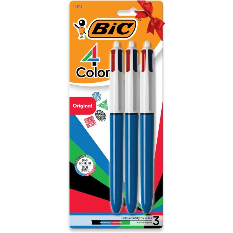 BIC 4Color Original Retractable Ball Pens Medium Point 10mm 3Count Pack Retractable Ball Pen With LongLasting Ink