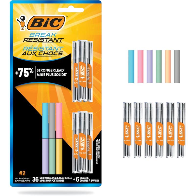 BIC Break Resistant Mechanical Pencil Lead and Eraser Refills No 2 Medium Point 07mm 12Count Refill Pack for School or Office Supplies