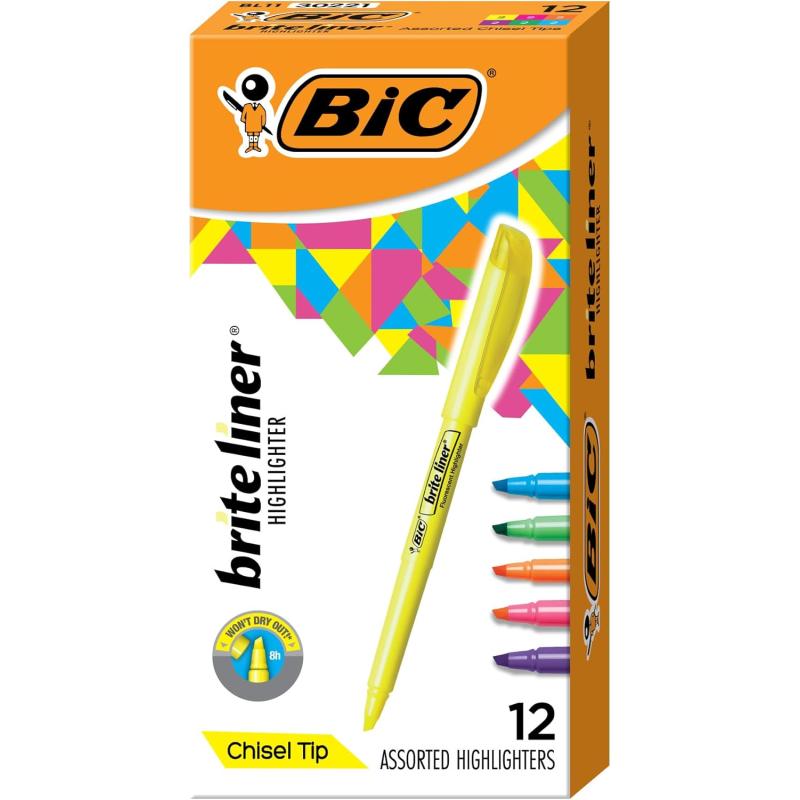 BIC Brite Liner Highlighter Chisel Tip Green 12Count BL11GREENAssorted Colors