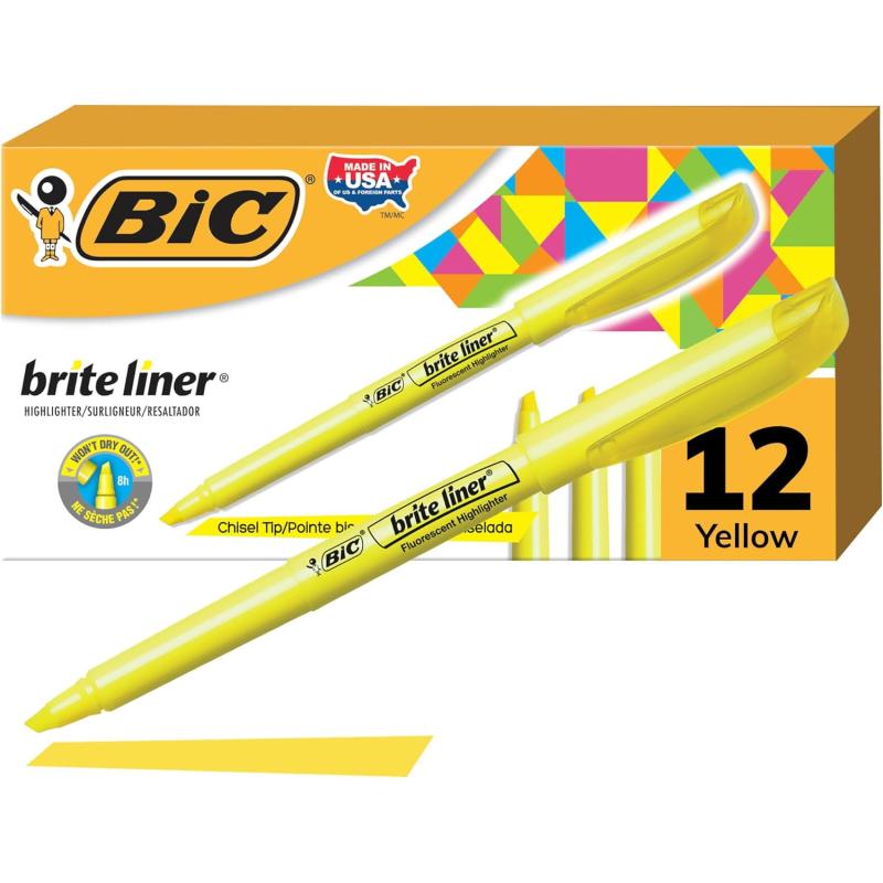 BIC Brite Liner Highlighter Chisel Tip Green 12Count BL11GREENYellow