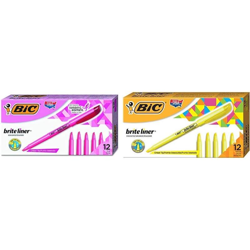 BIC Brite Liner Highlighters Chisel Tip 12Count Pack of Blue Highlighters Ideal Highlighter Set for Organizing and ColoringPink