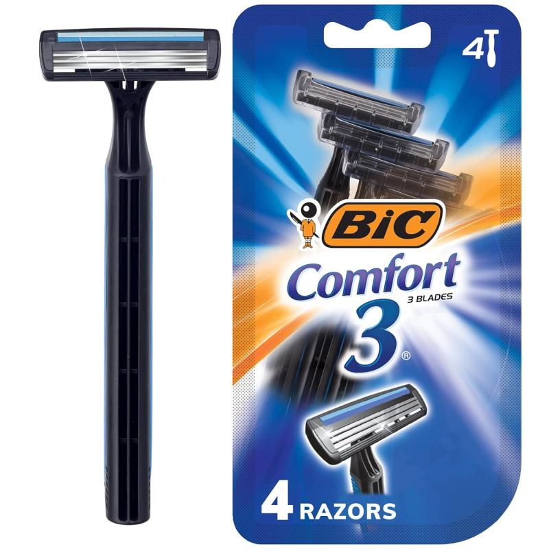 BIC Comfort 3 Disposable Razors LongLasting 3Blade Razors for Men Perfect razors Designed for Smooth and Comfortable Shave 24Count1 Count Pack of 4
