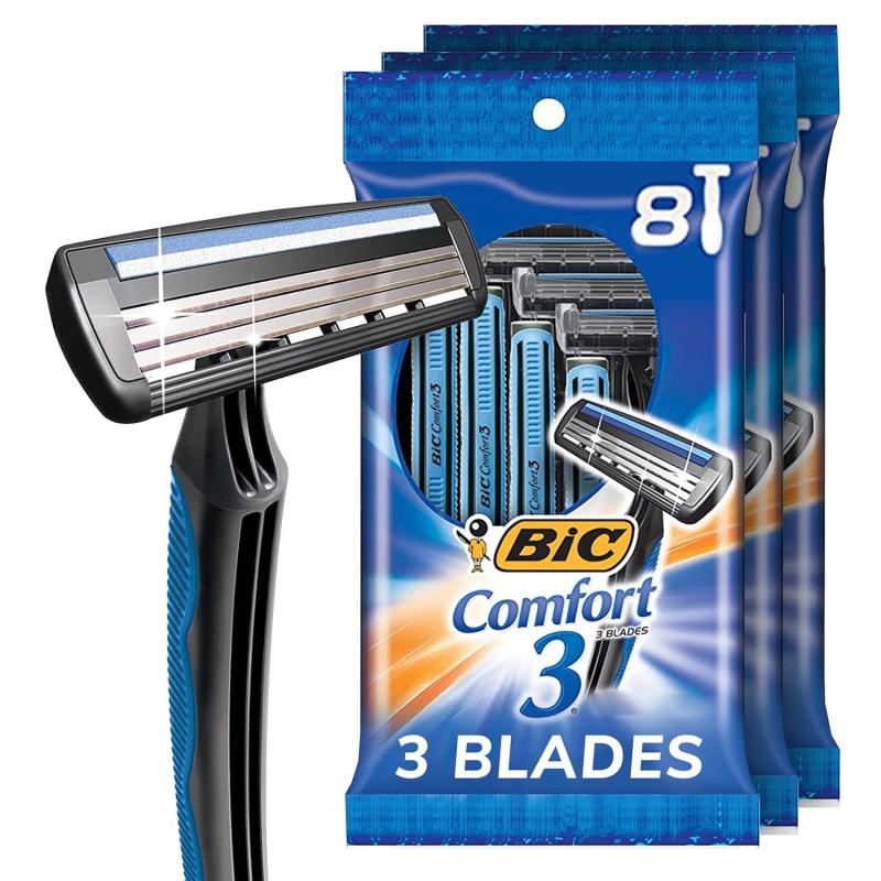BIC Comfort 3 Disposable Razors LongLasting 3Blade Razors for Men Perfect razors Designed for Smooth and Comfortable Shave 24Count8 Count Pack of 3