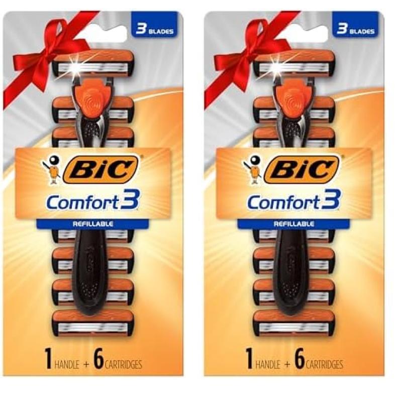 BIC Comfort 3 Refillable ThreeBlade Disposable Razors for Men Sensitive Skin Razor for a Comfortable Shave 1 Handle and 12 Cartridges With 3 Blades 13 Piece Razor KitBlack
