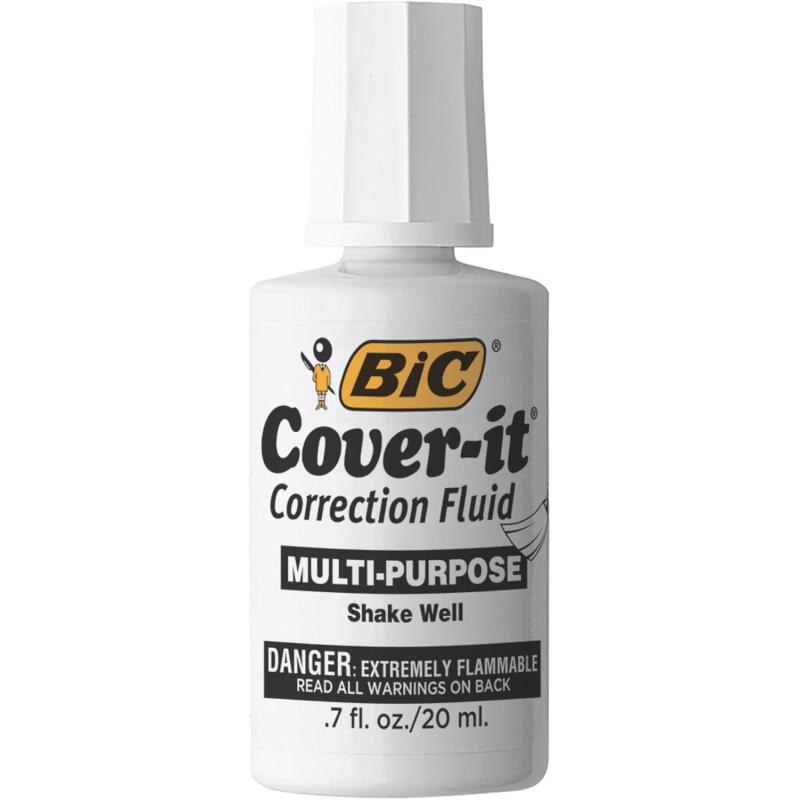 BIC Coverit Correction Fluid 20 mL bottle White MultiPurpose And Complete Coverage 12Count Pack
