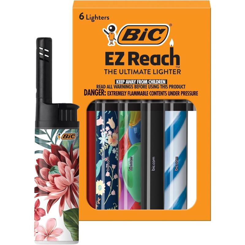 BIC EZ Reach Candle Lighter The Ultimate Lighter with Extended Wand for Grills and Firepits 145inch Favorites Series 6 Count Pack Assortment of Designs May VaryFavorites