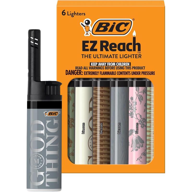 BIC EZ Reach Candle Lighter The Ultimate Lighter with Wand for Candles Assorted Martha Stewart Designs 6 Count Pack of Lighters6
