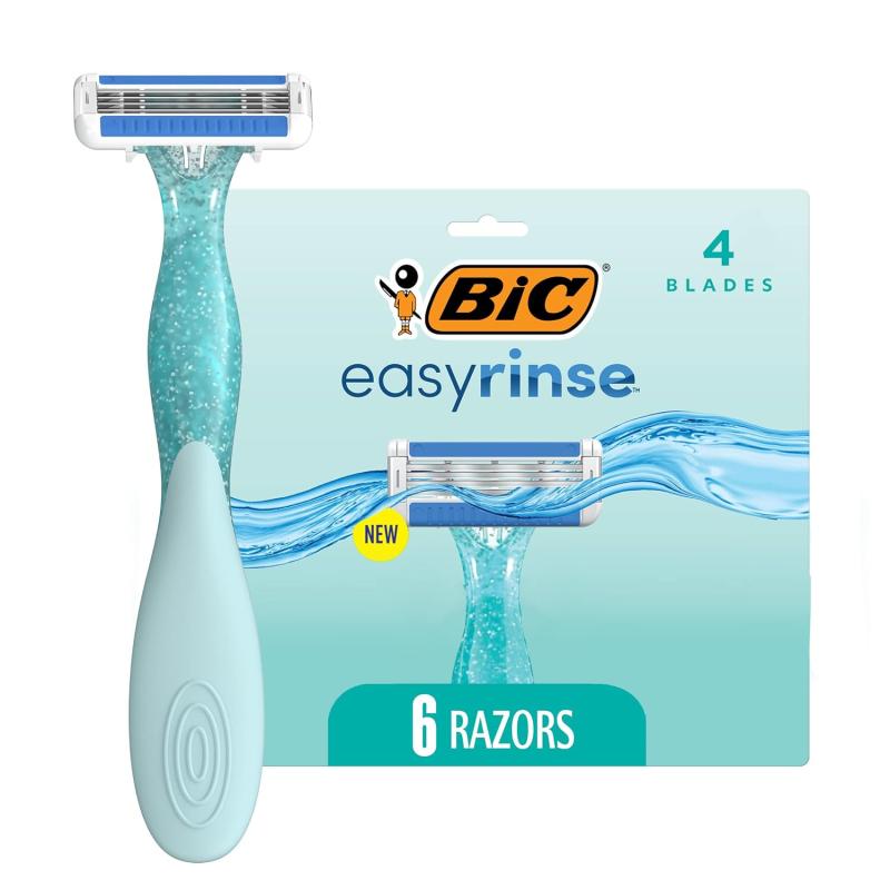 BIC EasyRinse AntiClogging Womens Disposable Razors for a Smoother Shave With Less Irritation Easy Rinse Shaving Razors With 4 Blades 2 Count1 Count Pack of 6