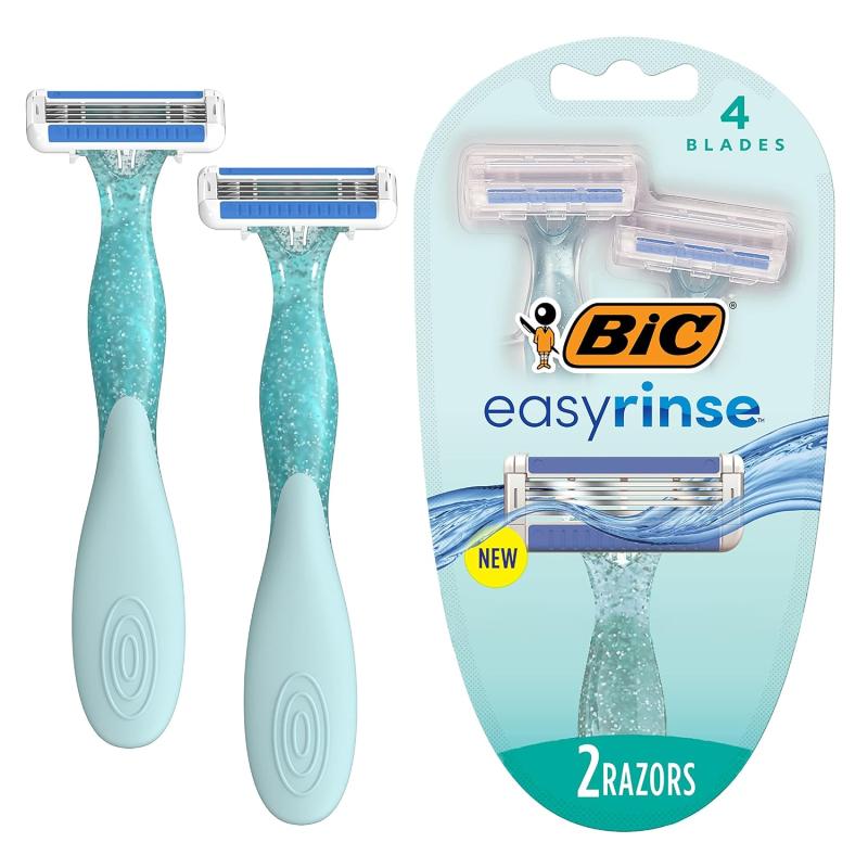 BIC EasyRinse AntiClogging Womens Disposable Razors for a Smoother Shave With Less Irritation Easy Rinse Shaving Razors With 4 Blades 2 Count1 Count Pack of 2