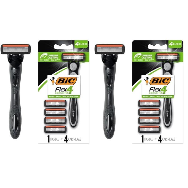 BIC Flex 4 Refillable Refill Razor Cartridges for Men LongLasting 4 Blade Razor Heads for Sensitive Skin 10 Refill CartridgesBlack