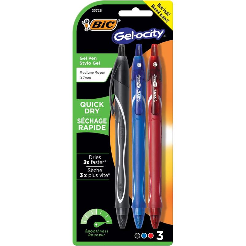 BIC Gelocity Quick Dry Blue Gel Pens Medium Point 07mm 12Count Pack Retractable Gel Pens With Comfortable Full GripAssorted