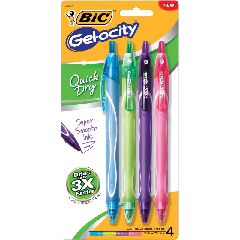 BIC Gelocity Quick Dry Fashion Retractable Gel Pens Medium Point 07mm 4Count Gel Pen Set Packaging May Vary4 Count Pack of 1
