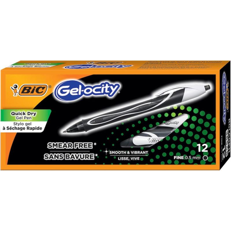 BIC Gelocity Quick Dry Gel Pen Fine Point 05mm  Box of 12 Black Gel PensBlack
