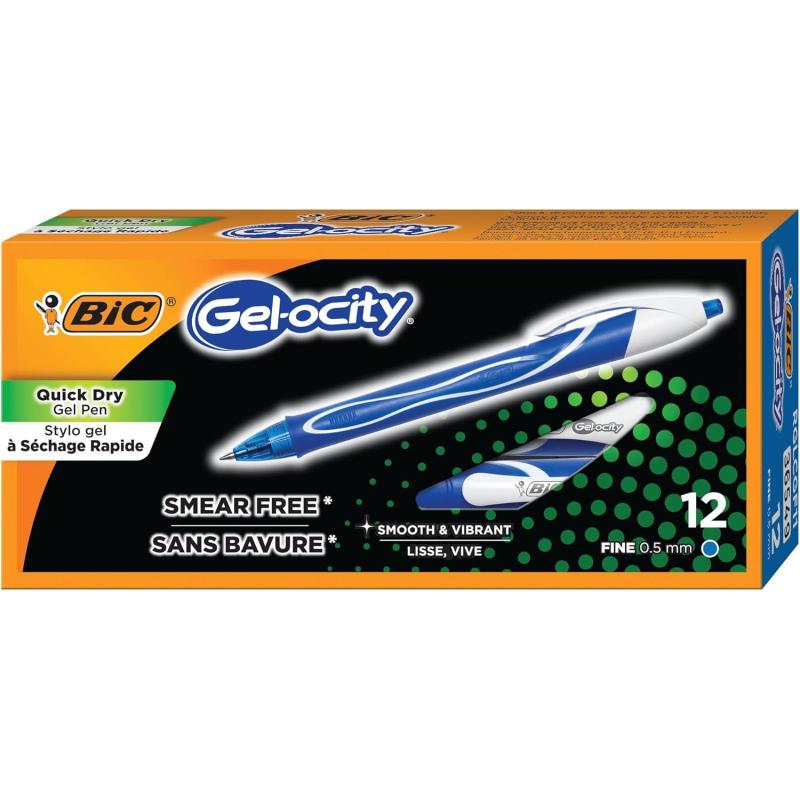 BIC Gelocity Quick Dry Gel Pen Fine Point 05mm  Box of 12 Black Gel PensBlue