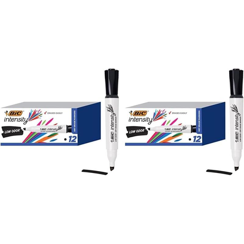 BIC Intensity Black Low Odor Dry Erase Markers Chisel Tip 12Count Pack of Erasable Markers With LowOdor Ink for a Pleasant Writing Experience12 Count Pack of 2