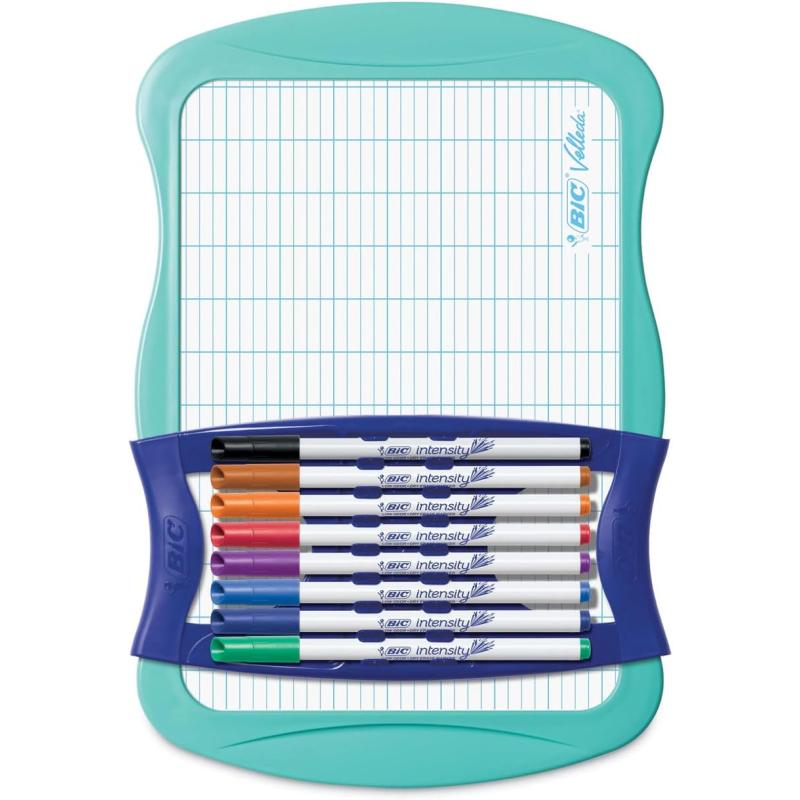 BIC Intensity Dry Erase Kit With 9 Dry Erase Markers and 1 DualSided Dry Erase Board Bullet Tip 28mm Assorted
